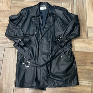 Brandon Thomas black long leather women’s jacket with belt size large